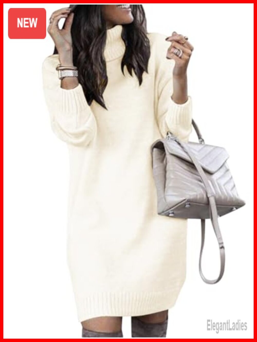 Turtleneck Sweater Dress Oversized Long Sleeve Knit Mini Pullover for Fall